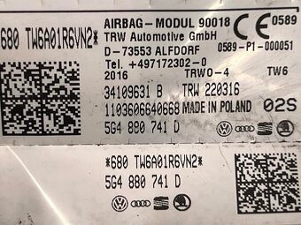 Levý stropní airbag 5G4880741D VW Golf 7 kombi r.v. 2016 - 2