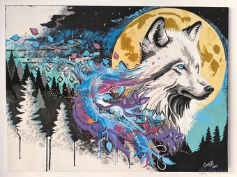 Ručně malovaný obraz vlka - 2