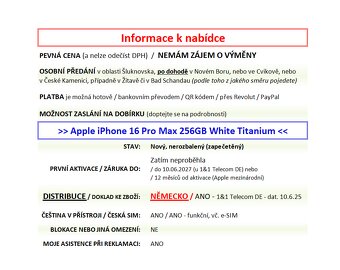 iPhone 16 Pro Max 256GB bílý NOVÝ NEROZBALENÝ - 2