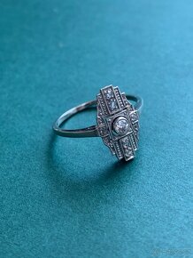 Starožitný zlatý prsten Art Deco s diamanty - 2
