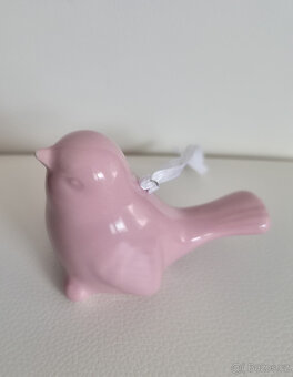 Růžový keramický ptáček dekorace ozdoba zavěšení - 2