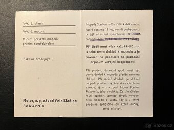 Doklad - kartička MOPED S 11,22 Jaweta....Originál - 2