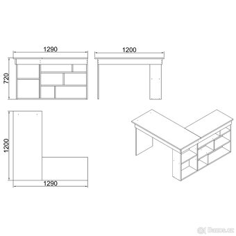 Rohový pracovní stůl s policemi – moderní styl - 2