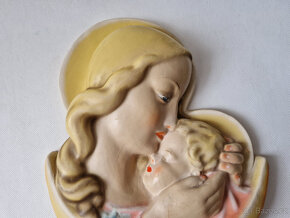 Stará keramická nástěnná plastika relief Madona s dítětem - 2