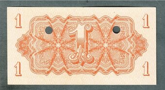 Staré bankovky 1 koruna 1944 VZÁCNÁ perforace, bezvadný stav - 2