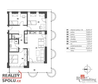 Pronájem, byty/4+kk, 119 m2, U Borského parku 3060/18, Jižní - 2