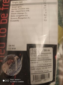Prodám nepoužité dynamické lano 9,4mm - 2