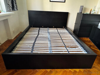 Rám postele, IKEA MALM černohnědá dýha + rošty LÖNSET - 2