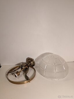 mosazný secesní lustr, stropnice, matové uzavřené stínidlo - 2