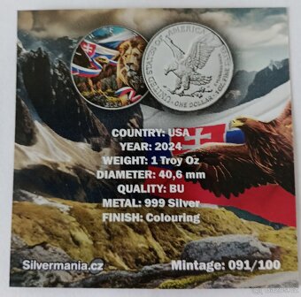 Český lev a slovenský orel 2024 kolor, 1oz, číslován - 2