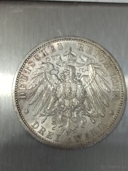3 marky 1914 A, Wilhelm II, stříbro. - 2