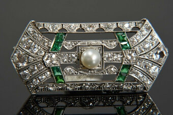Brož z bílého 14karátového zlata ve stylu art deco s diamant - 2