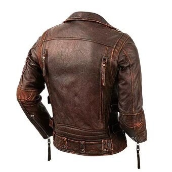 Moto Pánka Kožena Bunda Hnedá Vintage Style - 2