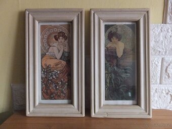 Alfons Mucha, dva zasklené staré obrazy. - 2