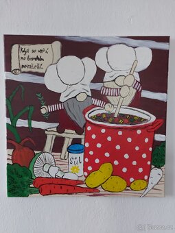 2 obrazy s tématikou vánočních skřítků, - 2