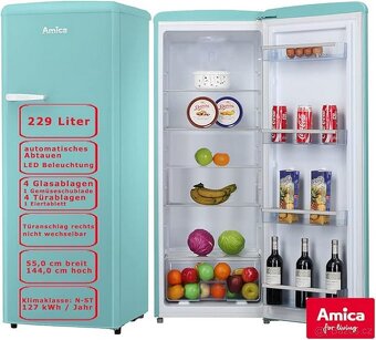 lednice, retro design, mentolová barva 144cm - 2