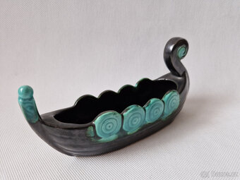 Stará keramická mísa žardiniéra vikingská loď Art Deco - 2