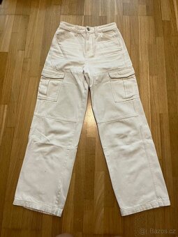 ŠIROKÉ BÍLÉ RIFLE, DŽÍNY, KALHOTY H&M vel.34 - 2