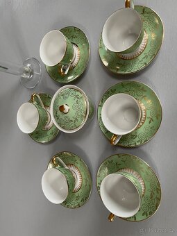 Kávová sada-zelenobílá se zlatým dekorem - 2