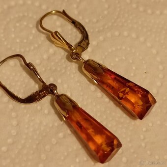 starozitne visacy nausnice,zlato 333,jantar - 2