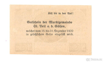 Nouzová bankovka 20 Heller, St. Veit an der Gölsen, 1920 - 2