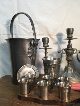 sbírka cínu pohár číše svícen mísa džber Cín - punc - 2