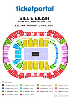 1 lístok státie/sedenie Billie Eilish Praha - 2