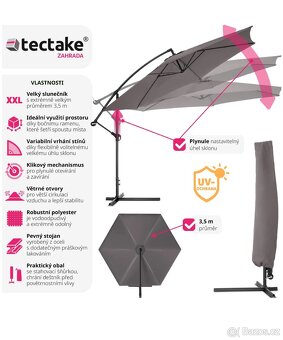 Šedý slunečník s boční nohou 350 cm, s obalem - 2