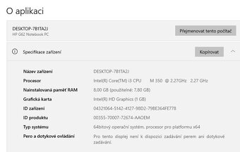 HP G62,i3-M350,WIN 10,HDD 640GB,RAM 8GB,15.4palců - 2