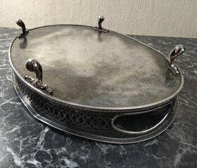 ALPAKA Starožitný okrasný oválný tác. 883g, 36cm x 24cm - 2