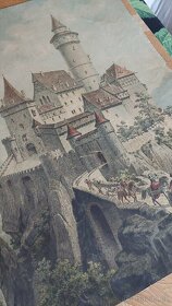 Velmi starý školní plakát - gotický hrad - 2