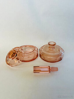 Art Deco flakón a dóza, rosalínové sklo - 2