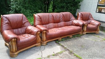 Kožená sedací souprava 3+1+1s dubovým masivním dřevem - 2