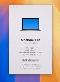 MacBook Pro M1 2020/16GB RAM/M1/512GB SSD/Záruka - 2