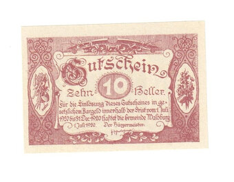 10 Heller z Waldburgu, Rakousko, Horní Rakousy1920 - 2