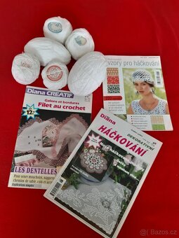 Háčkování - 3 časopisy + bílá bavlněná příze - 2