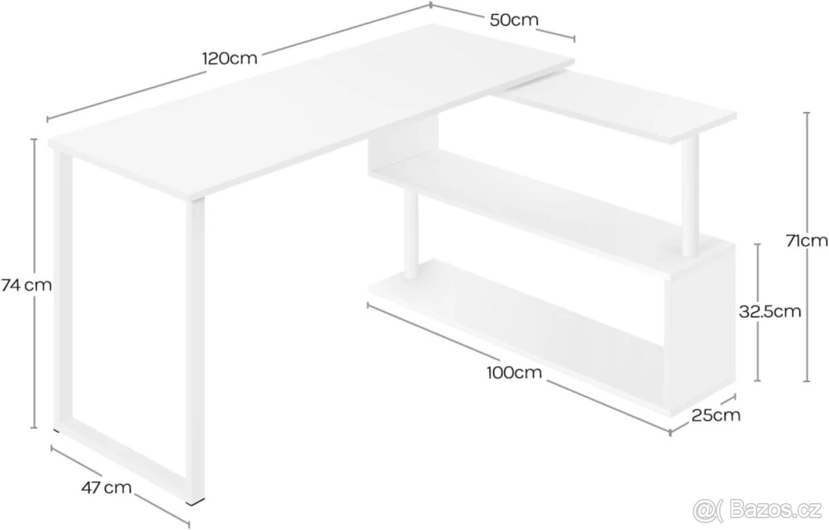 Psací stůl Počítačový stolek s policemi 120x100x74cm,Bílý - 3