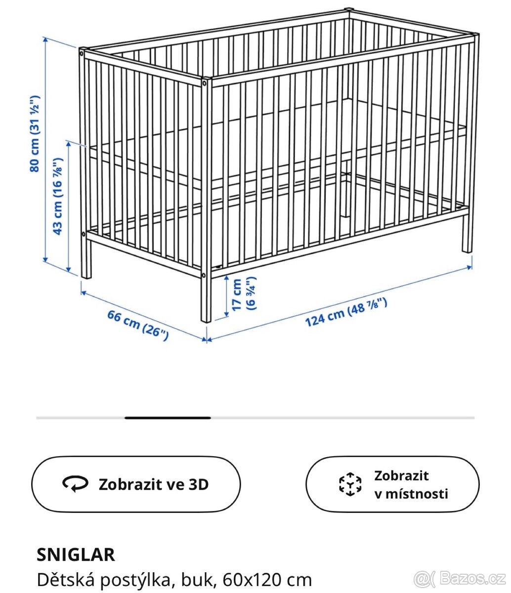 Dětská postýlka IKEA SNIGLAR a matrace KRUMMELUR - 3