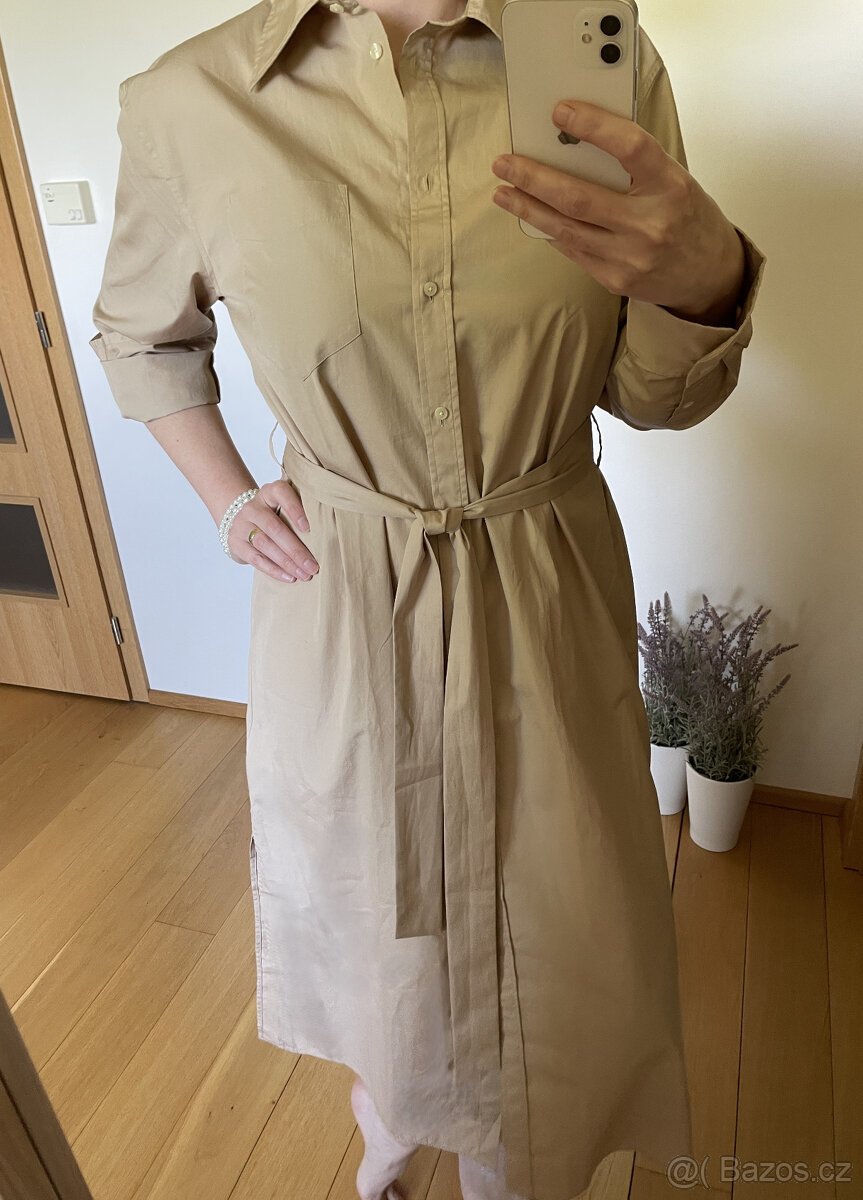 Béžové bavlněné košilové dlouhé šaty Gant, vel. 38/40 - 3