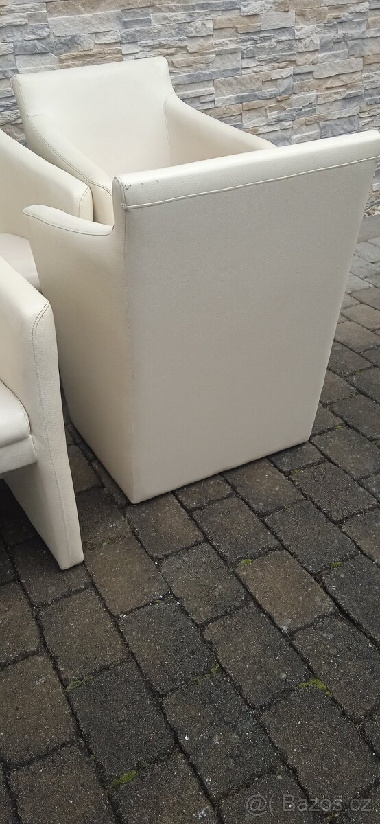 Jídelní kožená křesla bílá 5ks - 3