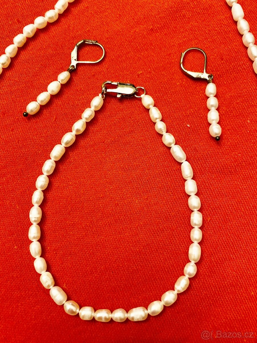 Náhrdelník, náramek, náušnice - pravé perly 4-5 mm - 3