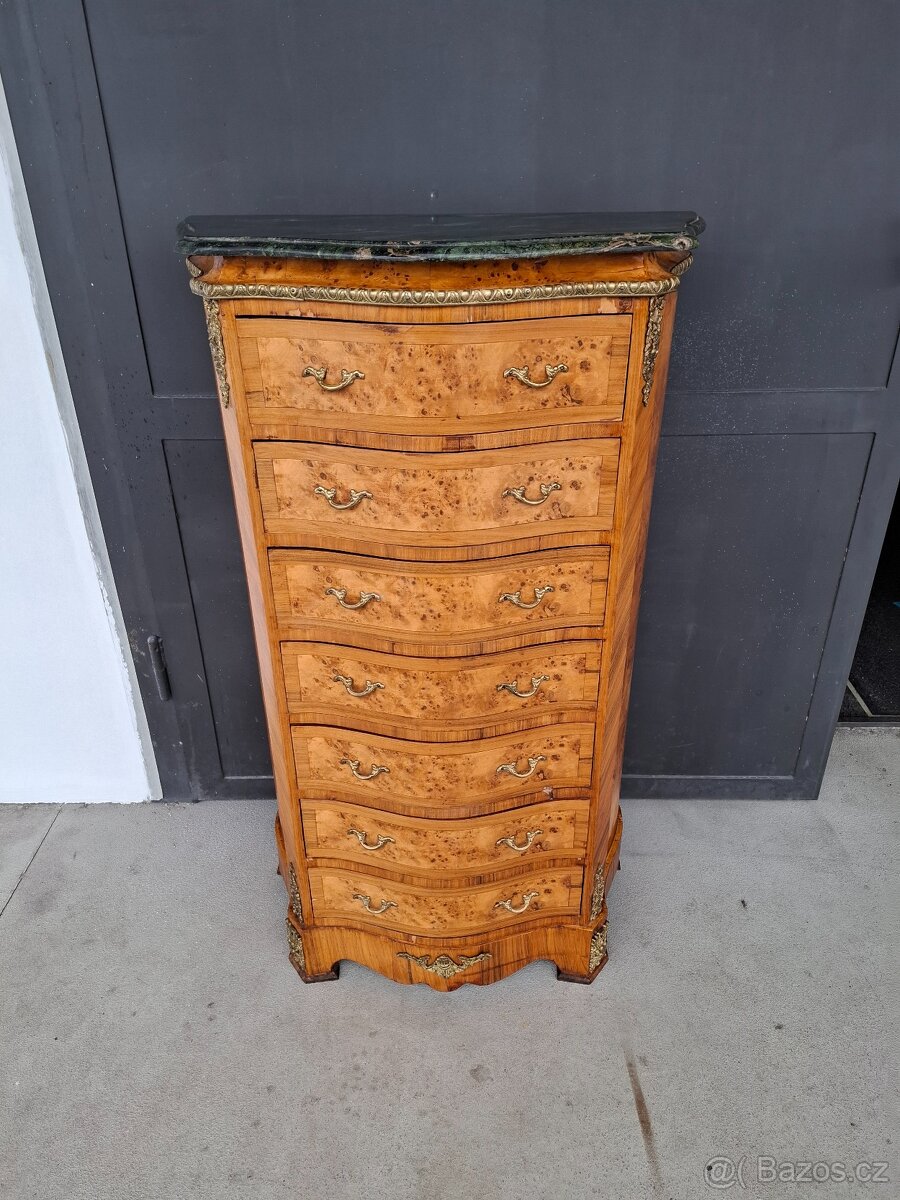 Starožitná šuplíková komoda s mramorem - 3