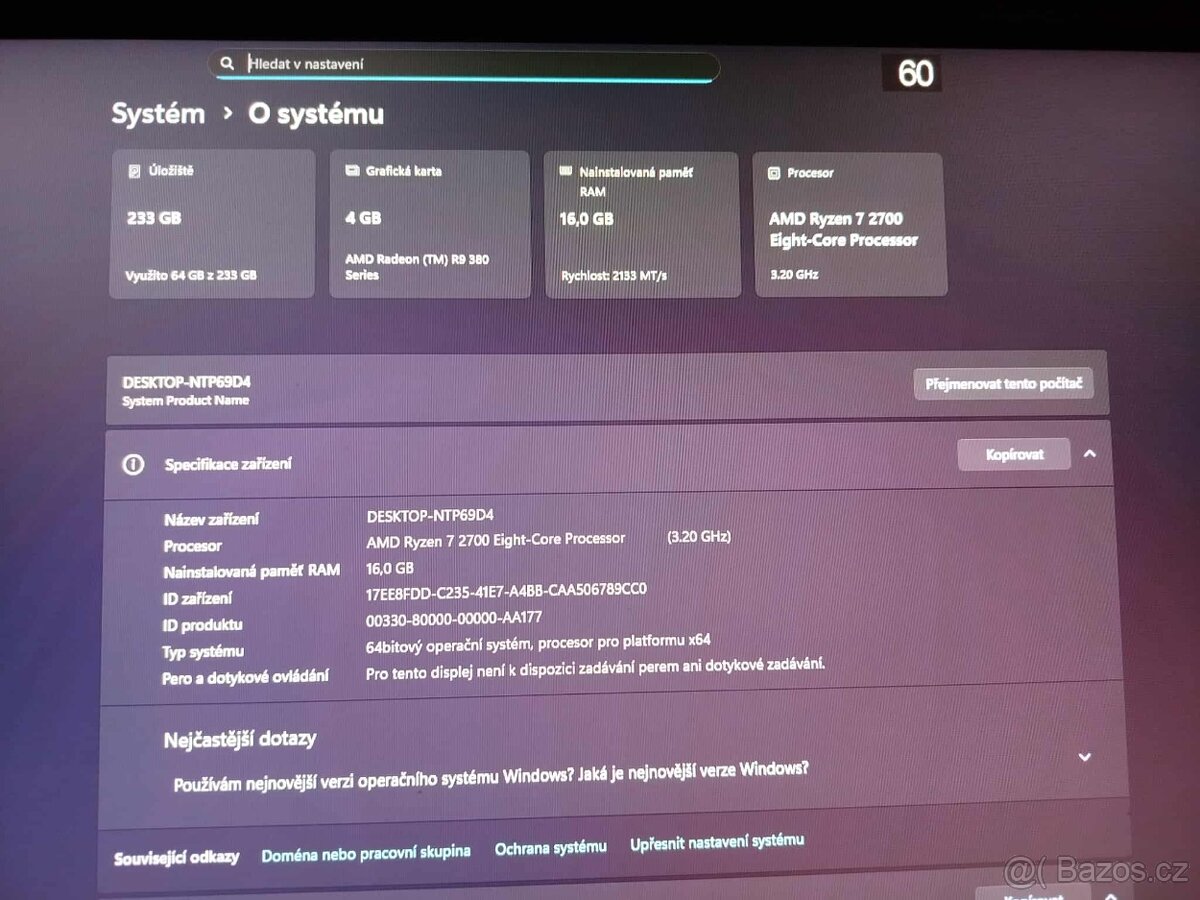 Starší herni pc Ryzen 7 2700 8jádro/16gb ddr4/R9 380 4gb - 3