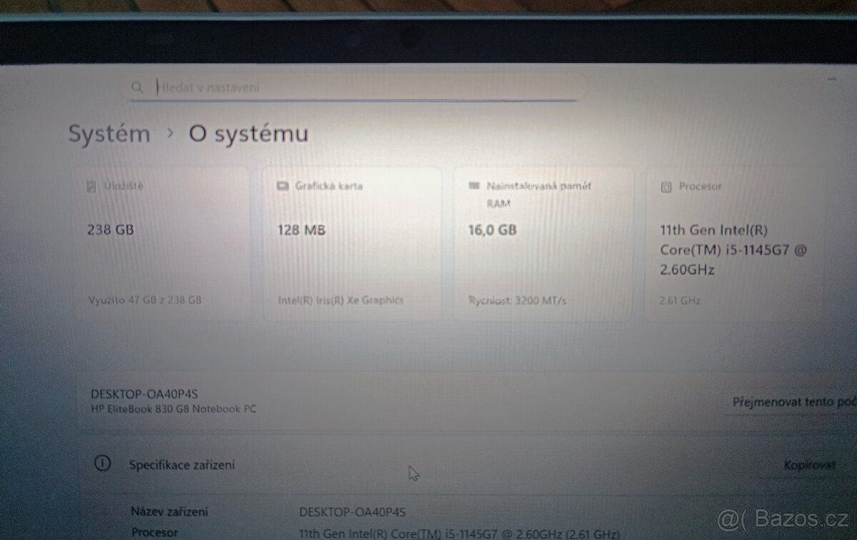 Pěkný notebook HP EliteBook 830 G8, 16 GB RAM / 256 GB NVMe - 3