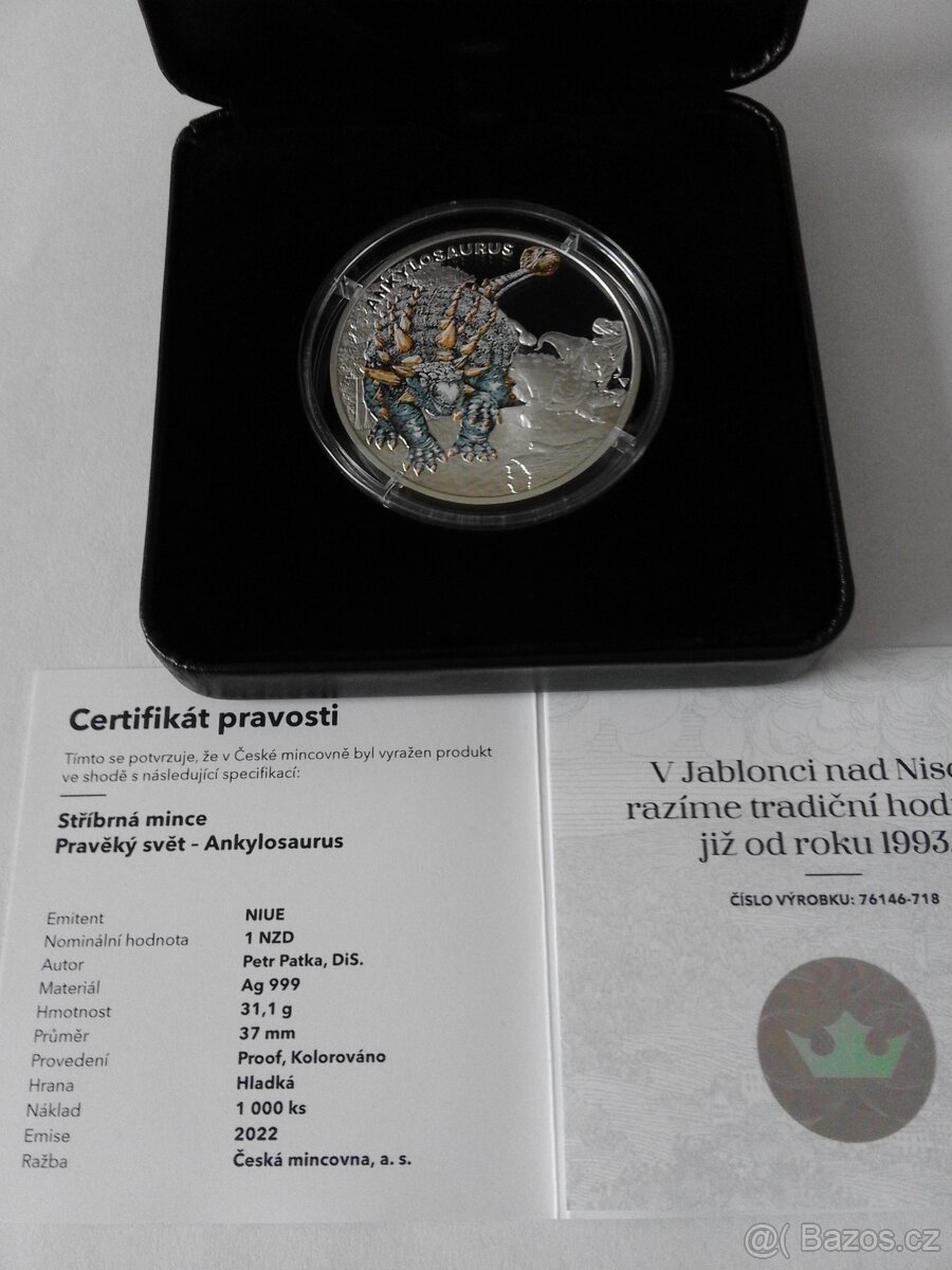 Stříbrná mince Pravěký svět - Ankylosaurus proof - 3