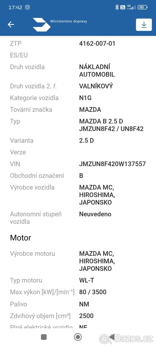 Prodám půlený motor Mazda B 2500/Ford ranger - 3