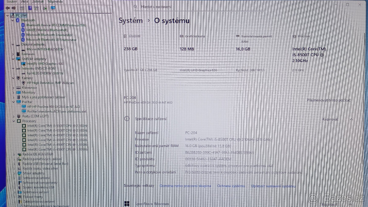 PC#204 sestava HP ProOne 400G4, Core i5, 16GB, 256GB/M2, W11 - 3