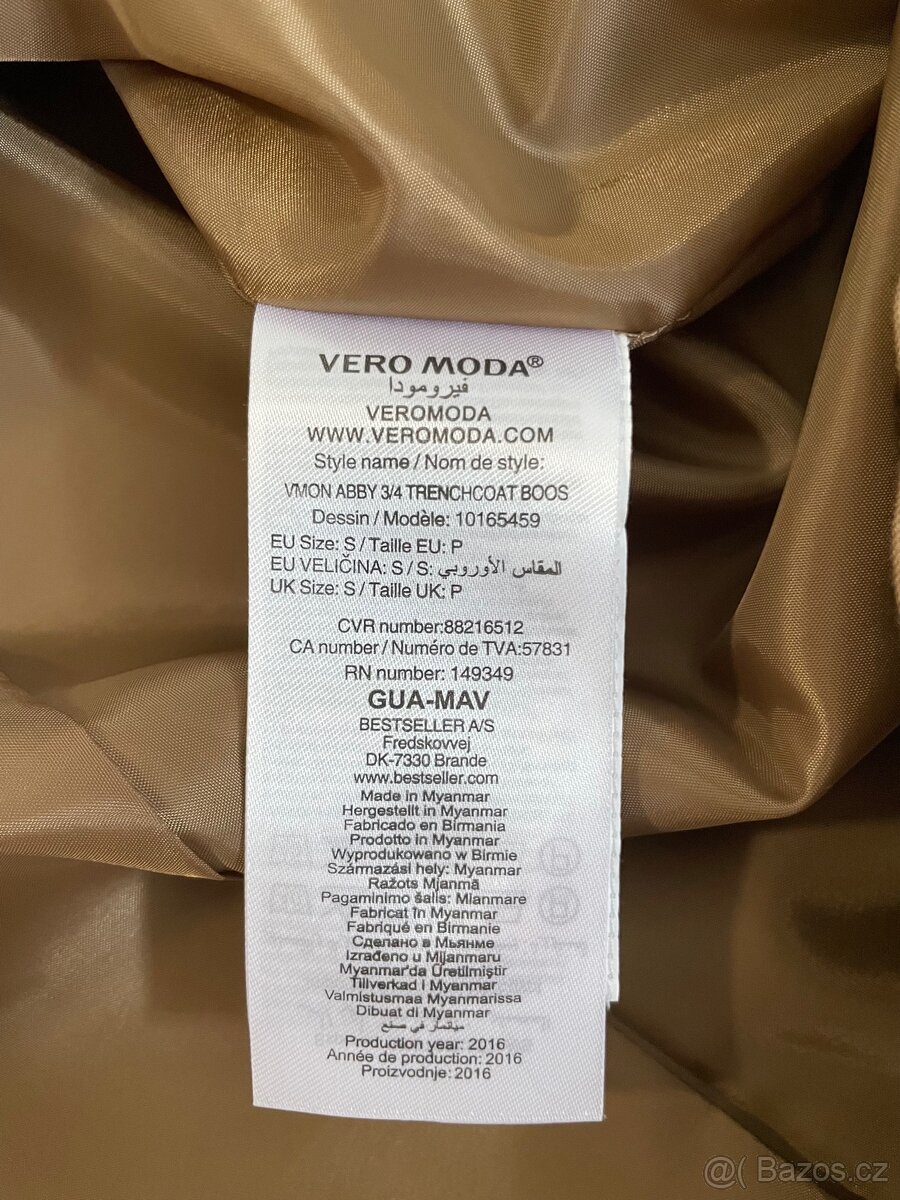 Dámský kabát (trenčkot), zn. Vero Moda, vel. S - 3