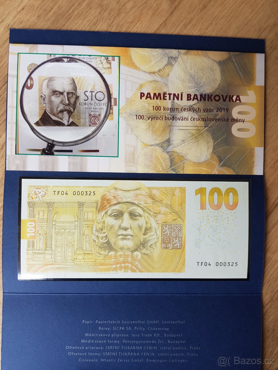 Pamětní bankovky 100Kč Alois Rašín - NÍZKÉ ČÍSLA, VÍCE KUSŮ - 3