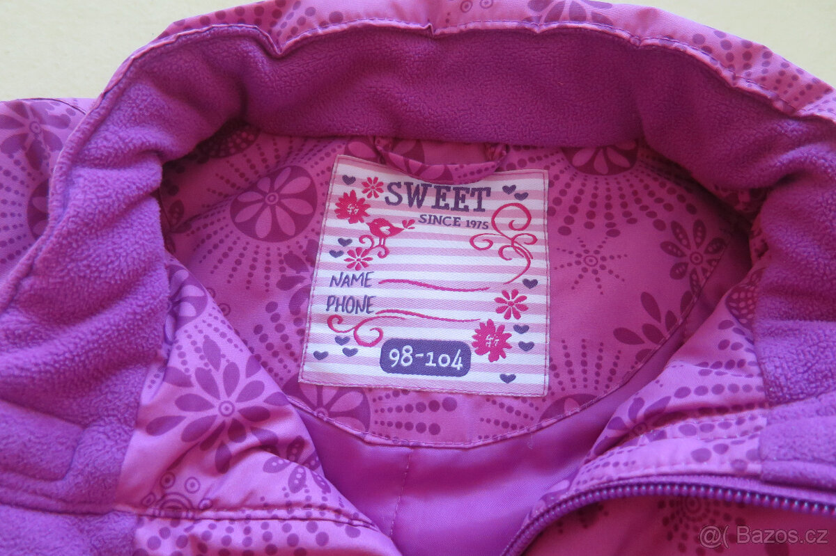 Dívčí zimní bunda vel. 98-104, na zip a suchý zip, kapsy na - 3